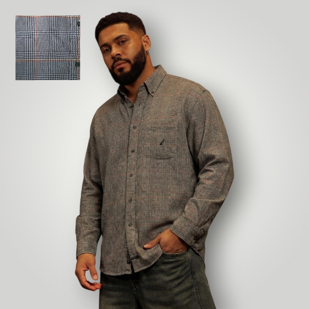 Nautica Traveler Twill Plaid Button Down Shirt Mens Large Old Money Quiet Luxury
